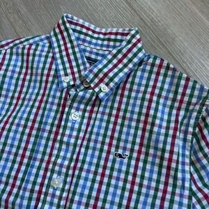 Vineyard Vines Small Whale Shirt 100 Percent‎ Cotton Button Up Red And Green